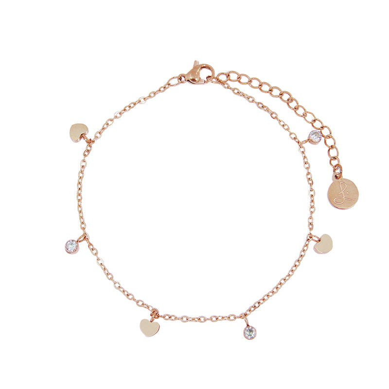 la•Label Jewelry Anklet heart cubic zirconia pendant LA-003-HST
