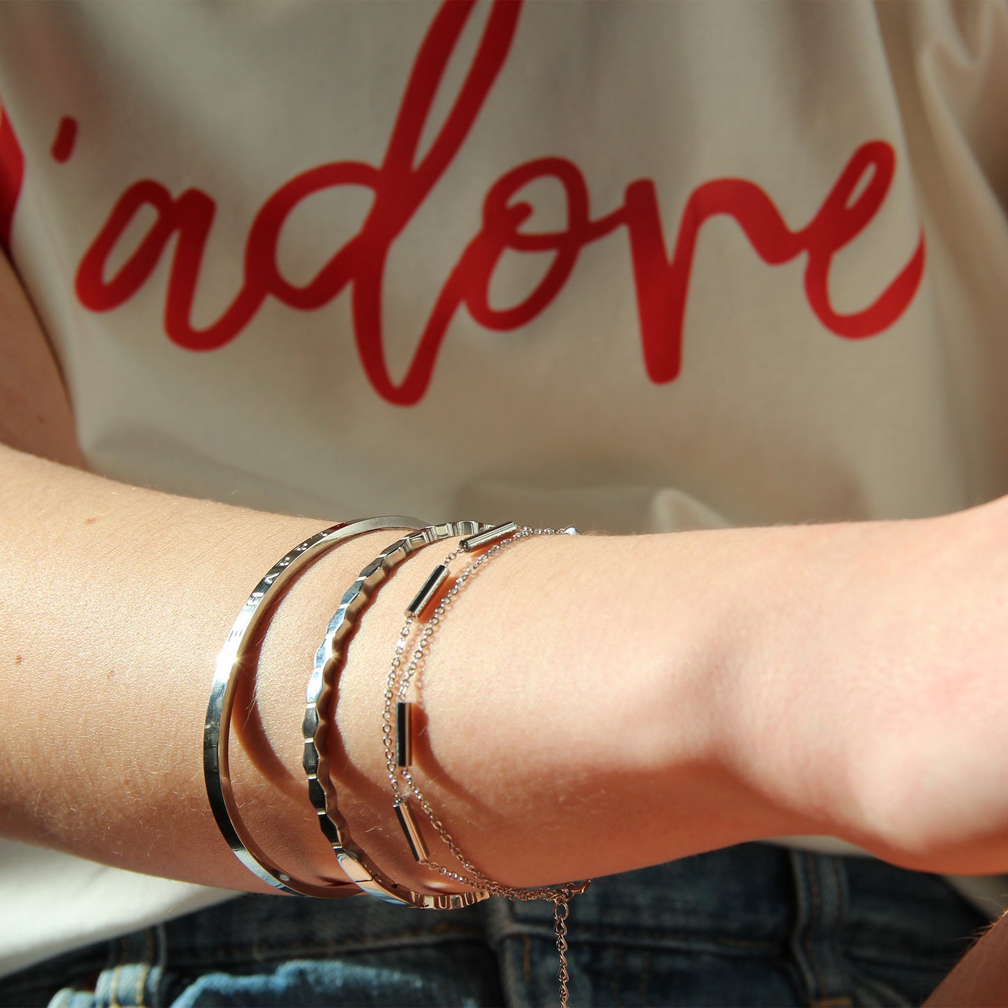 la·Label Jewelry Bracelet Double Chain Bars LB-030-STS