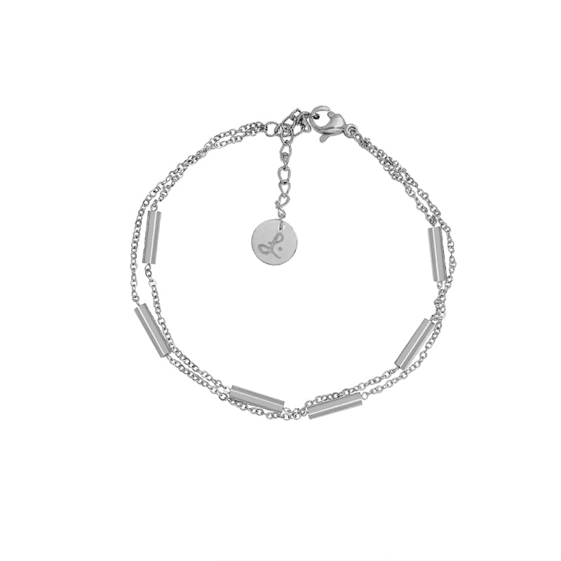 la·Label Jewelry Bracelet Double Chain Bars LB-030-STS
