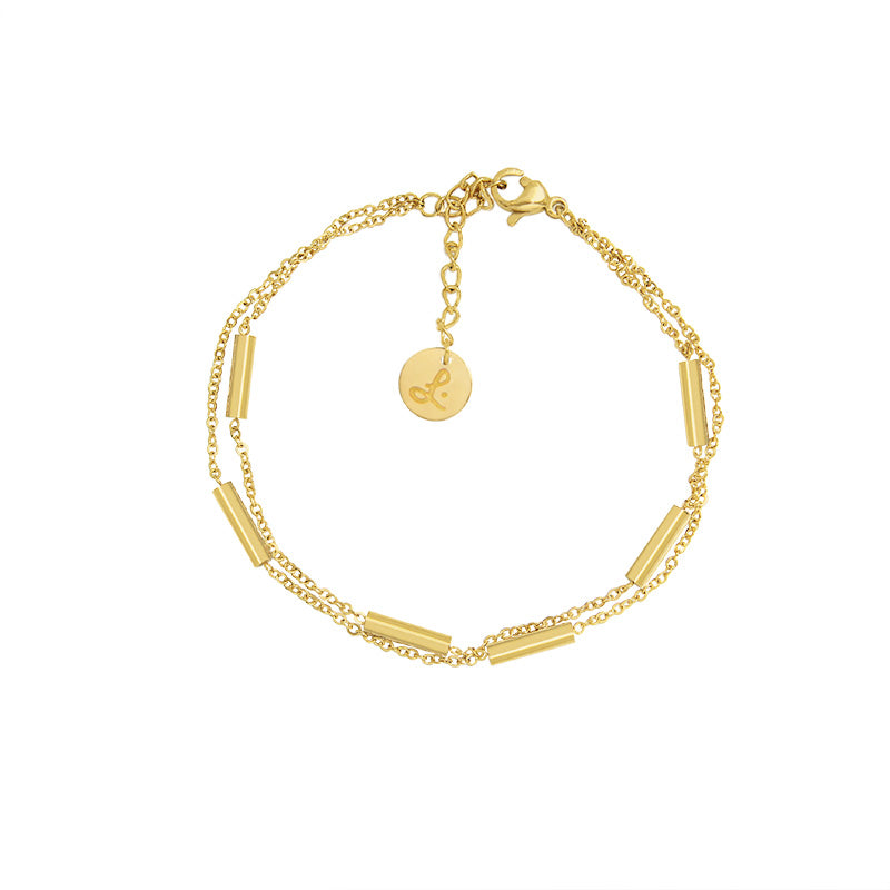 la·Label Jewelry Bracelet Double Chain Bars LB-030-STS
