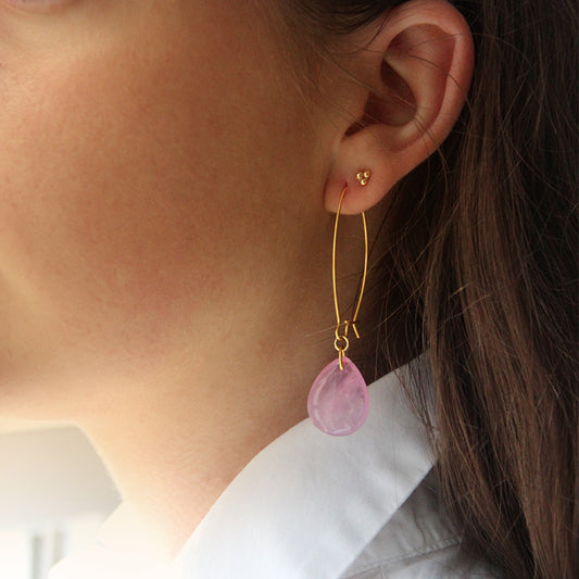 la•Label Jewelry Earrings Wire Loop Pendant Rose Quartz