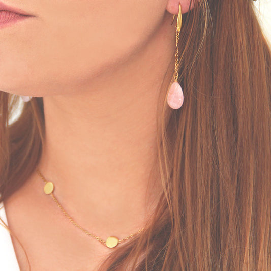 la•Label Jewelry Earrings Chain Pendant Rose Quartz LE-010-RSQ