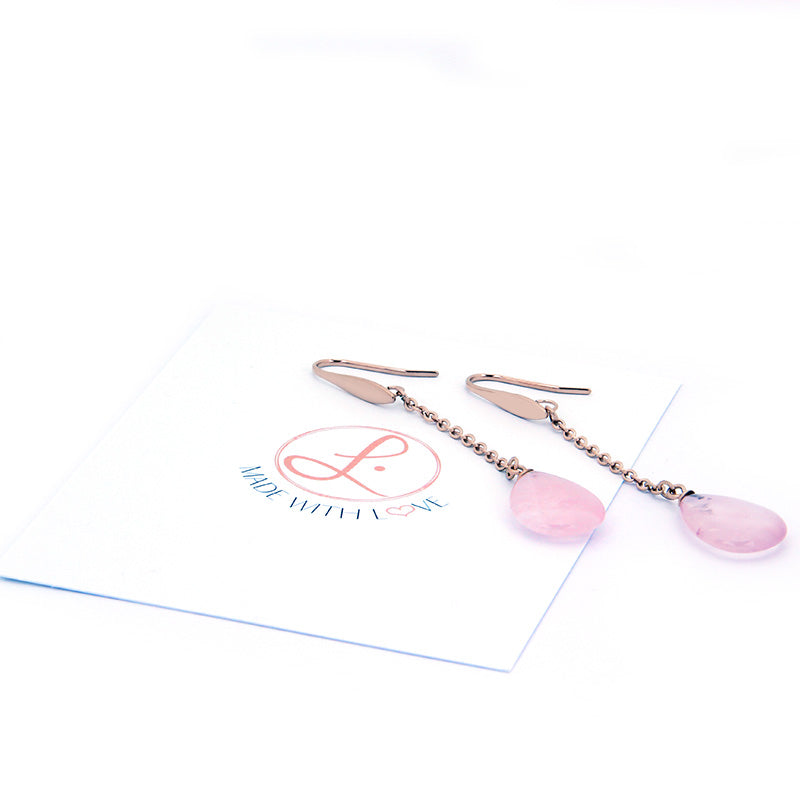 la•Label Jewelry Earrings Chain Pendant Rose Quartz LE-010-RSQ