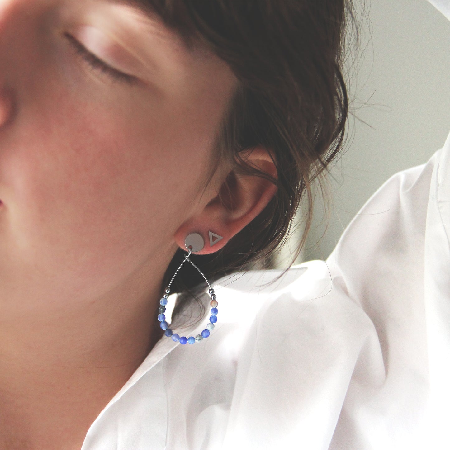 la•Label Jewelry Earrings Wire Drops Precious Beads LE-027