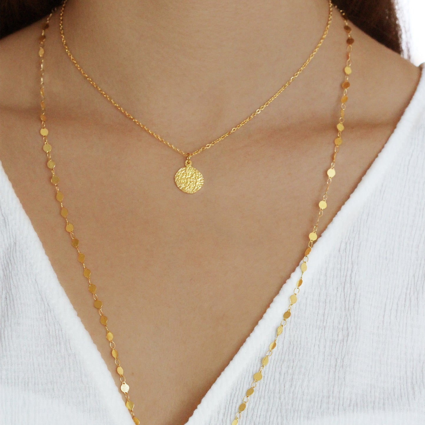la·Label Jewelry Necklace single hamered coin pendant LN-029-HCO