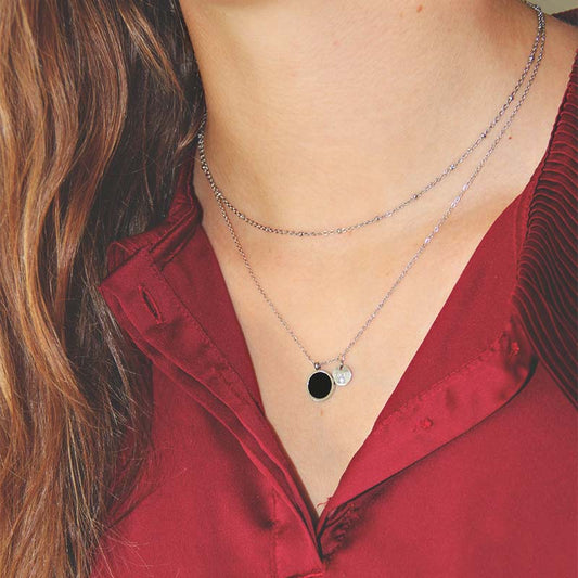la·Label Jewelry Necklace double round pendants onyx – cubic zirconia