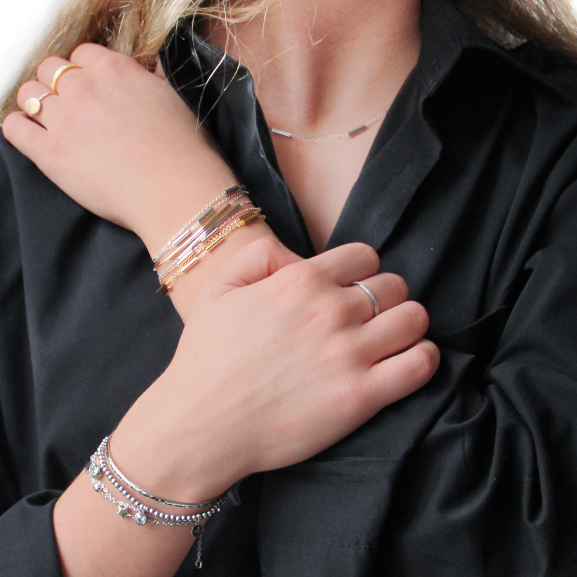 la·Label Jewelry Bracelet Double Chain Bars LB-030-STS